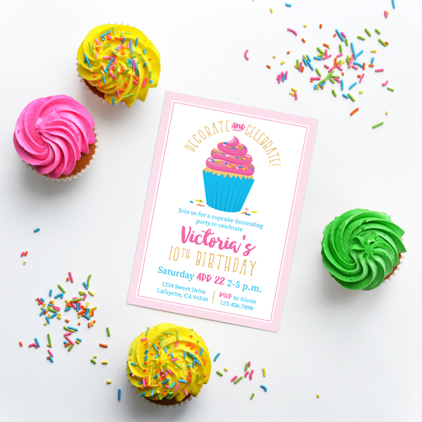 Decorate and celebrate! This 5x7 birthday party invitation is personalized, and you receive a digital file.