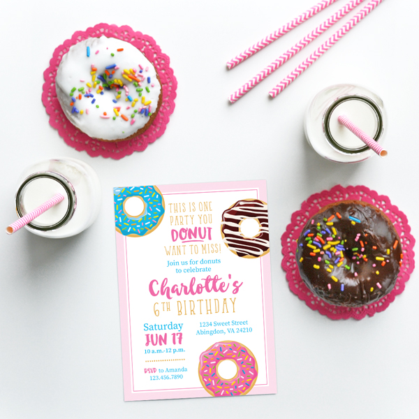 DONUT miss this 5x7 birthday party invitation! Text is personalized, and you receive a digital file.