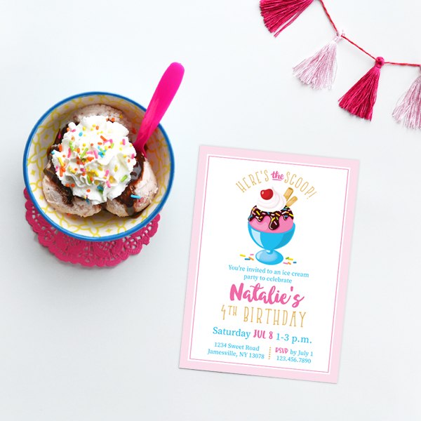 Here's the scoop! This 5x7 birthday party invitation is personalized, and you receive a digital file.